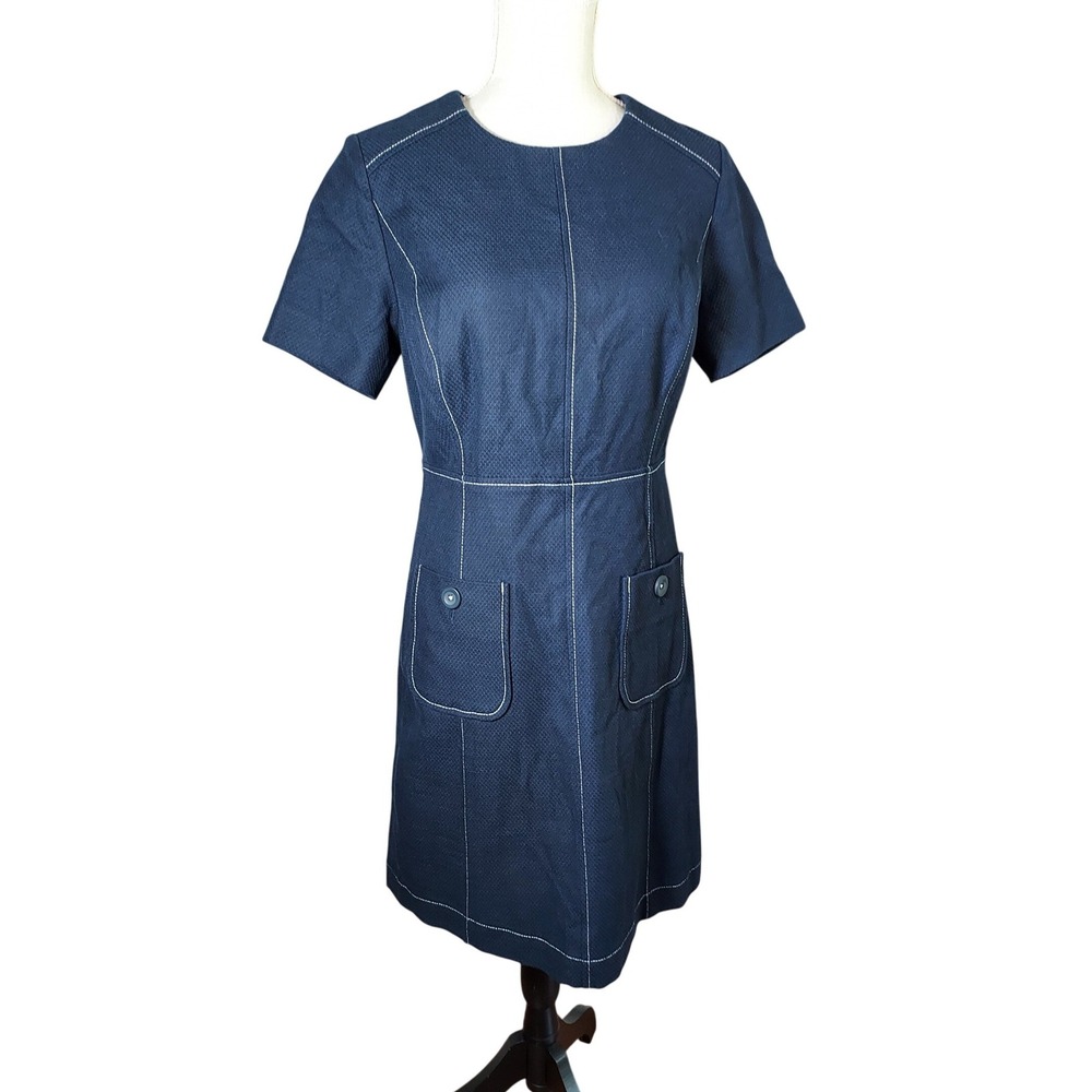 Boden Shift Dress Women 6R Navy Blue Contrast Stitch Pockets W0484 - Picture 1 of 12